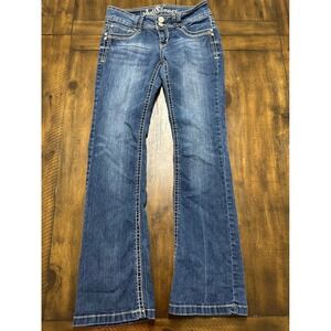 WallFlower Womens Bootcut Jeans Size 7 Medium Wash Embroidered Flap Pocket Denim